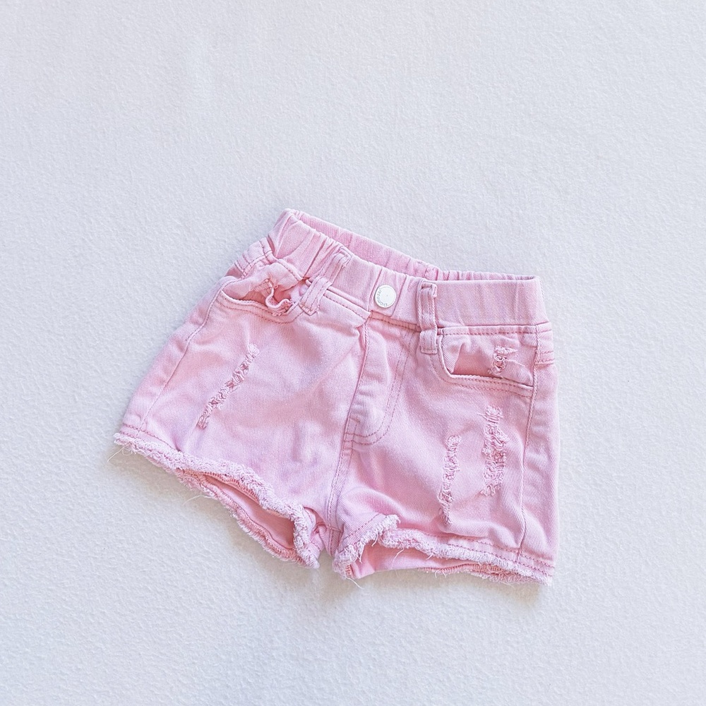 Toddler Girl Pink Ripped High Rise Denim Shorts Cotton Stretch Jeans Pockets 2T